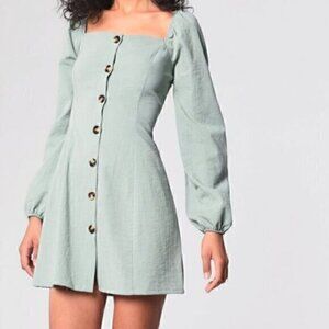 Girl and the Sun sage green long sleeve button dress